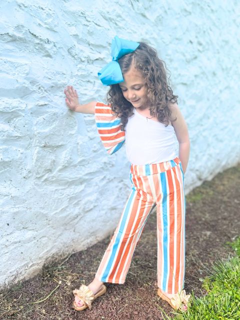 Untamed Kids striped pants with matching off the shoulder ruffle sleeve top