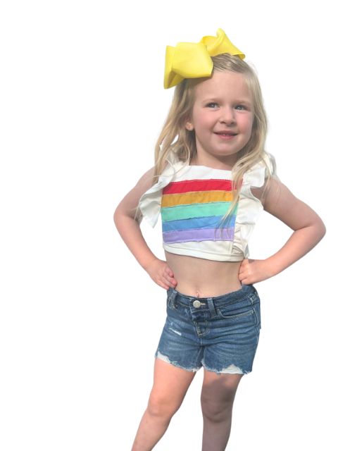 Untamed Kids Apparel | Children's crop top Tie-back rainbow top wit Ruffle Sleeves