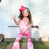 Kid's Pink Tie-Dye Carpi Jumpsuit with Bellbottoms and halter top at Untamed Kids Apparel