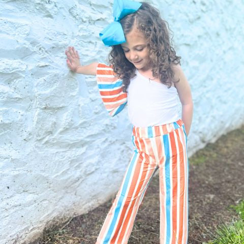 Untamed Kids striped pants with matching off the shoulder ruffle sleeve top