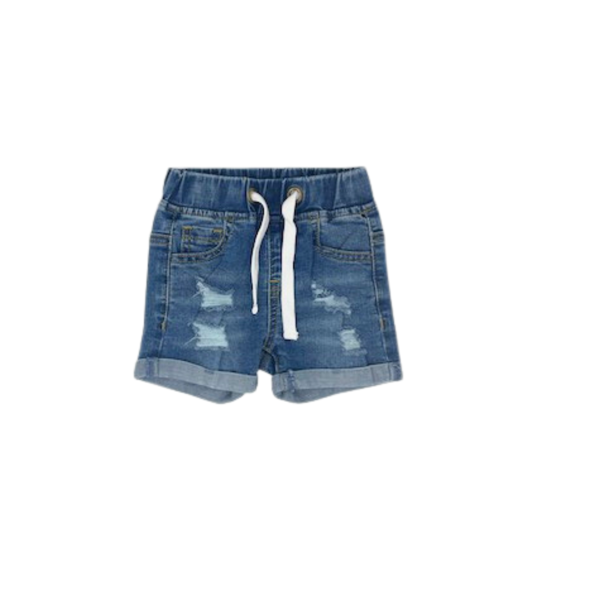 Gender Neutral Distressed Jean Shorts with Drawstring Waist