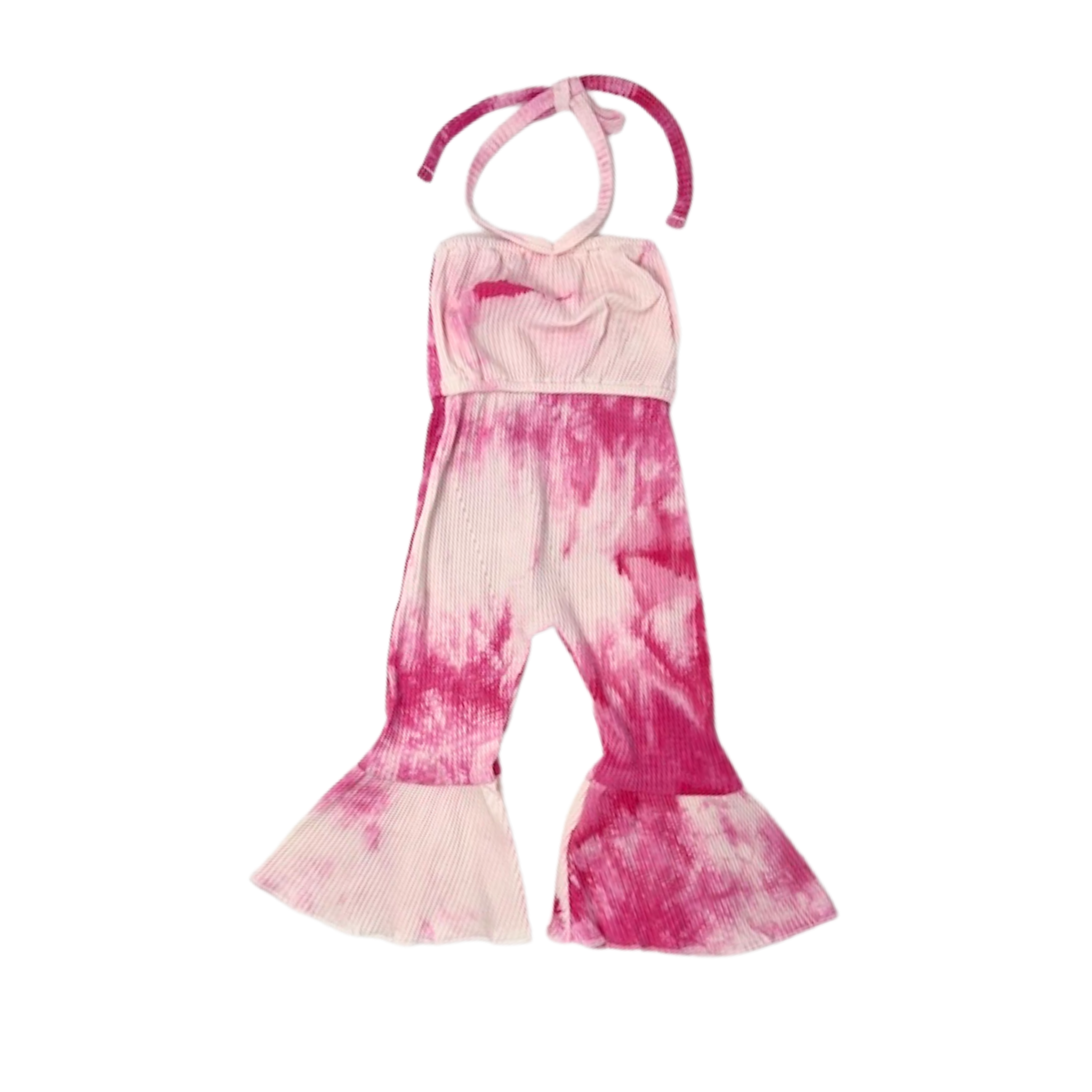 Children's Pink Tie-Dye Carpi Jumpsuit with Bellbottoms and halter top at Untamed Kids Apparel